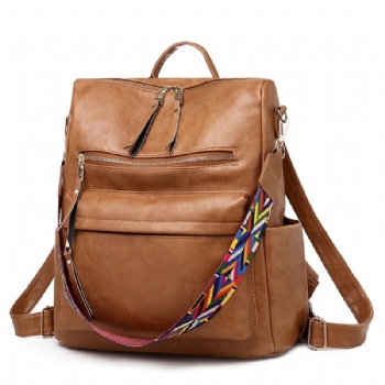 Made in China lady backpack purse convertible brown leather backpack classical bag